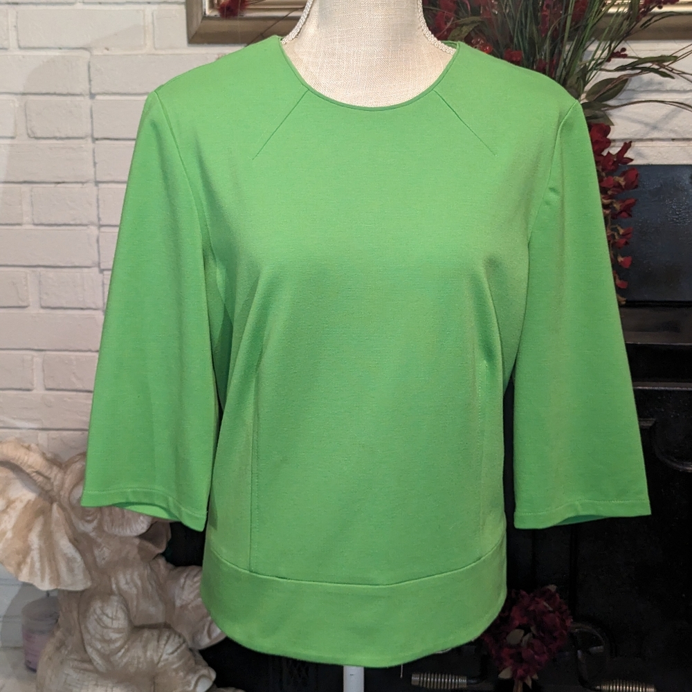 🔥LIZ CLAIBORNE Blouse3/4Sleeve w Back Zip Lime Green